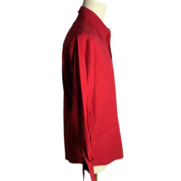 Kenneth Cole Reaction Slim Fit Button Up Shirt L Red Striped Wrinkle Free Collar - Picture 5 of 6